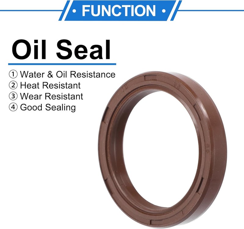 VekAuto Universal Oil Seal TC Double Lip W Steel Spring Seal Ring Rotary Shaft Seal 35x45x7mm High Pressure FKM Rubber Brown 2 Pcs - Image 3